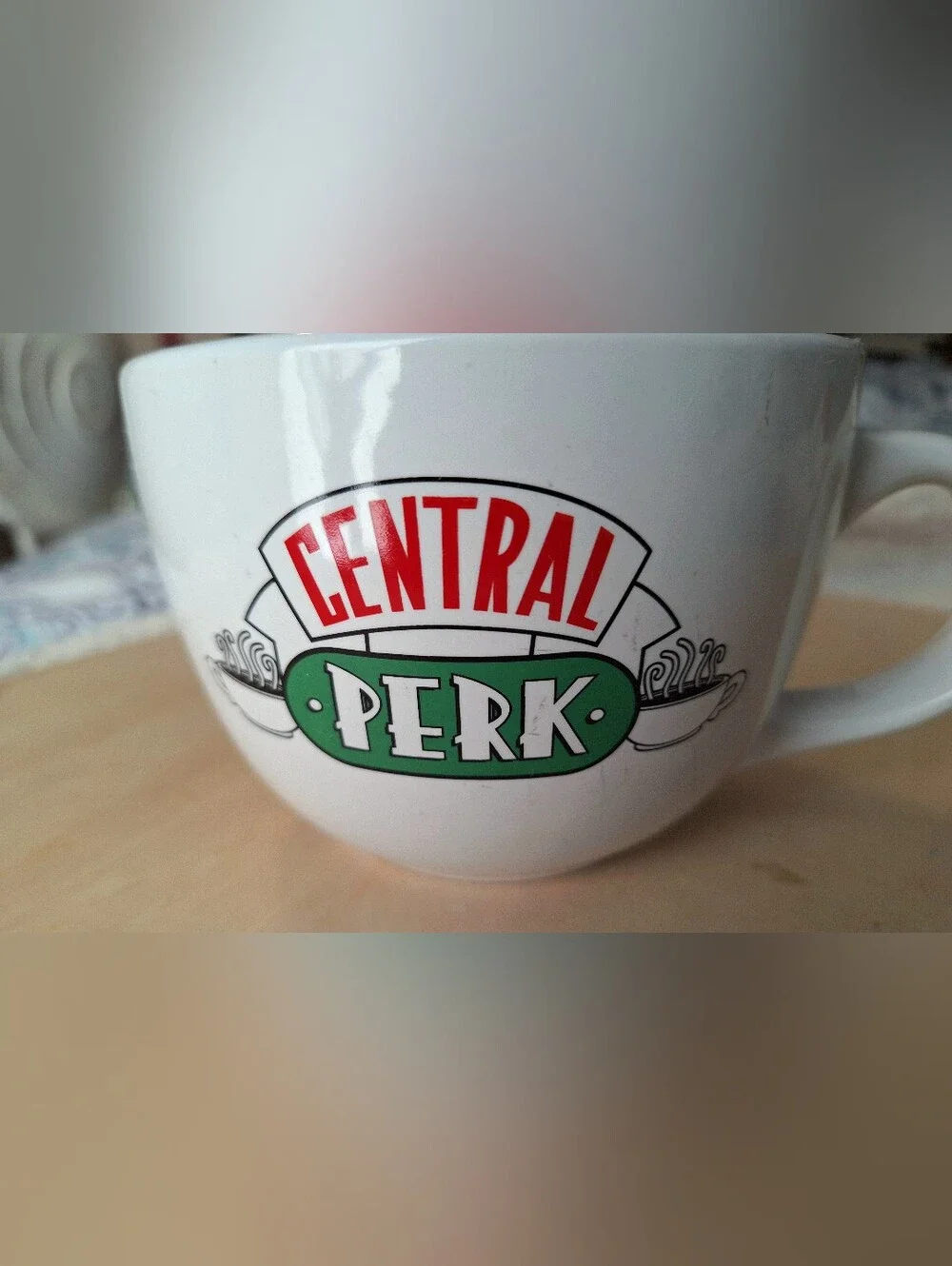 Source Unknown White Central Perk Ceramic Coffee Mug with Red and Green Logo